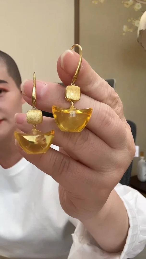 琥珀银S925镶嵌耳饰耳环