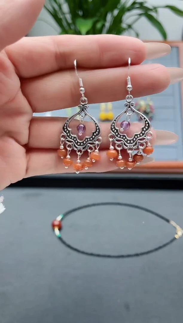 【闪购商品】翡翠耳饰银S925镶嵌8826红翡翠