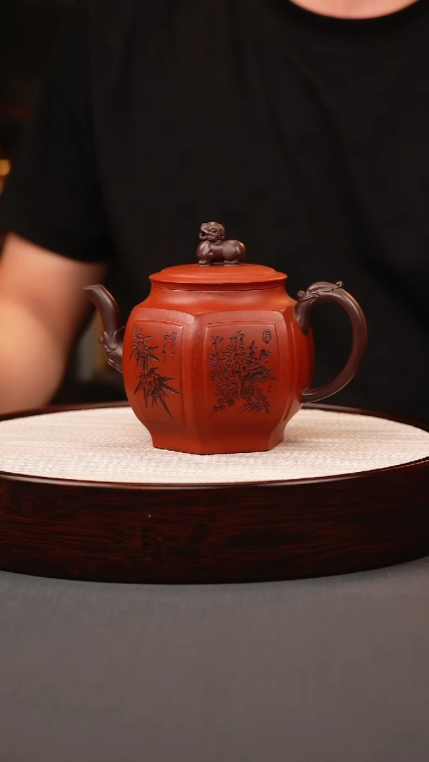 茶壶紫砂红皮龙六方器