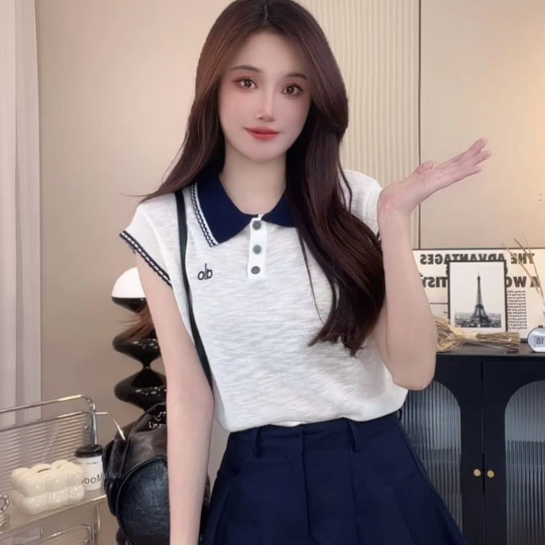 2025夏季新款莱赛尔天丝不褪色POLO领夏季女时尚小众减龄短袖