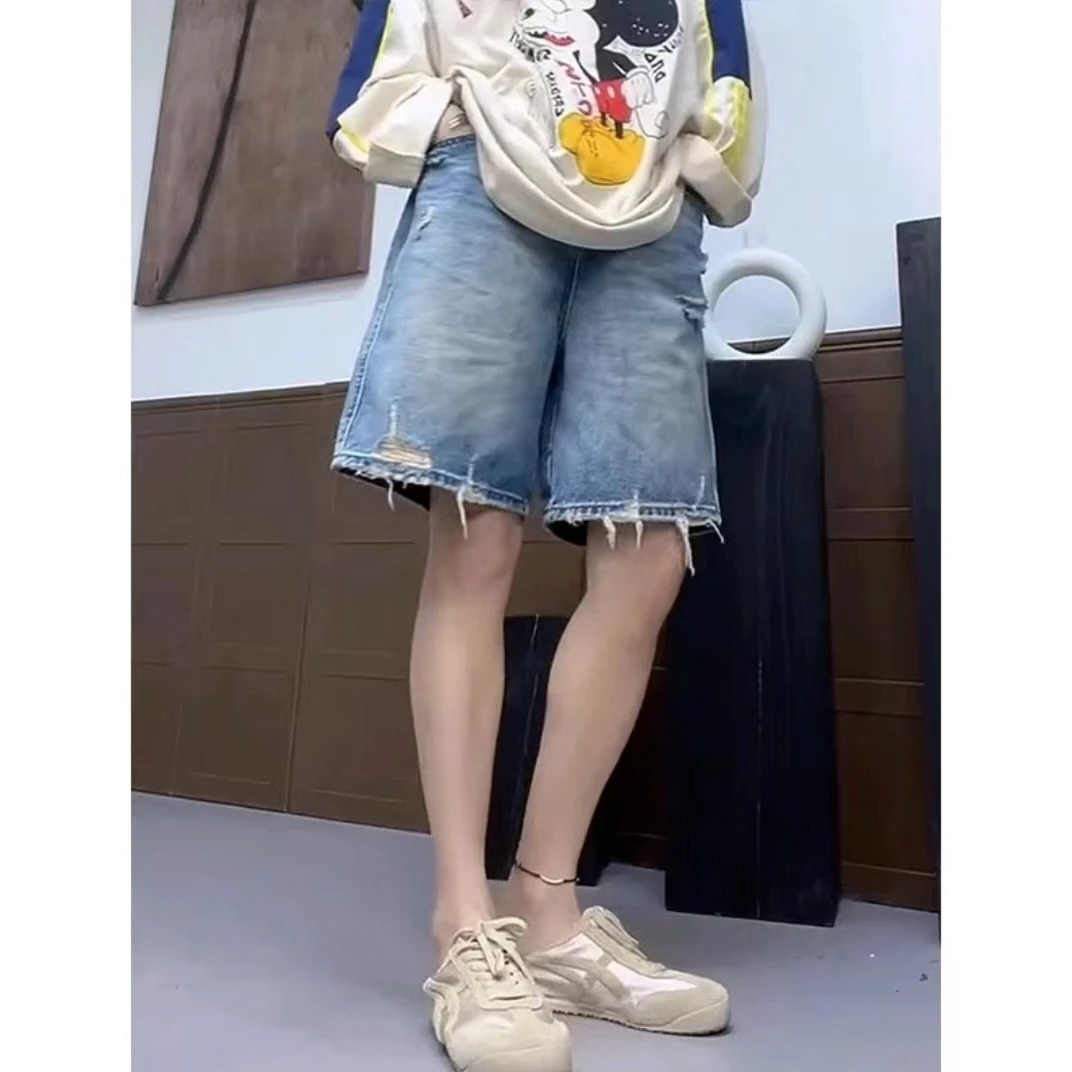 禾黍黎薄款大码网红女款高腰A字休闲短裤五分裤显瘦百搭牛仔裤