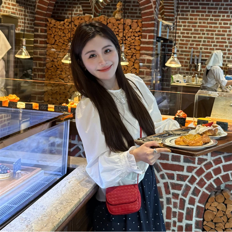 YPP!【高分欧尼】气质韩系甜美减龄百搭蕾丝花边领长袖白色衬衫