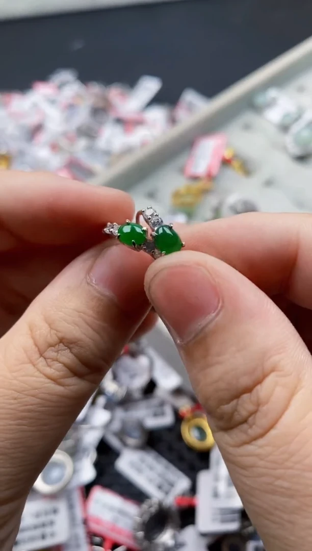 翡翠戒指银S925镶嵌6666---5