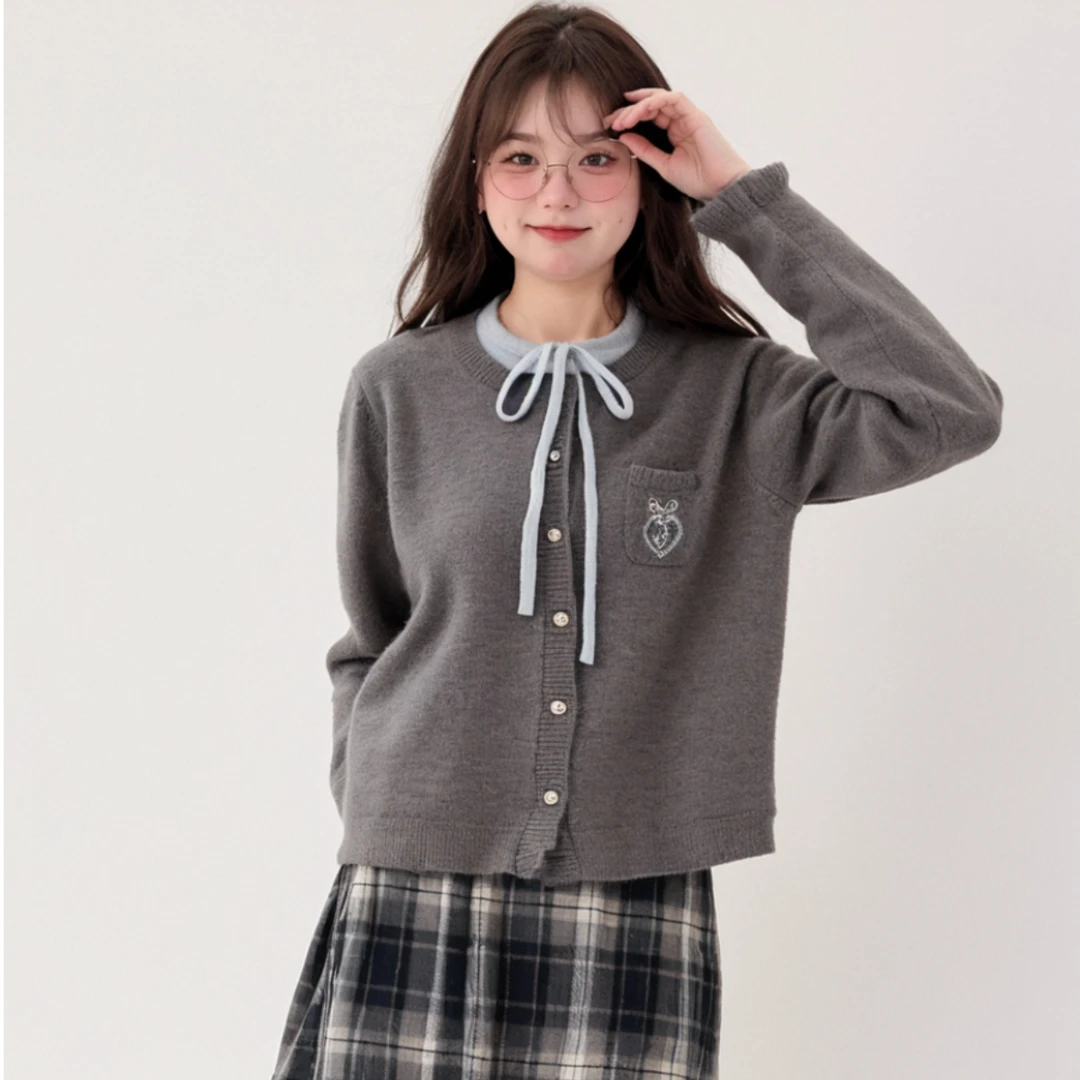 【星星】275学院风圆领毛衣外套女秋冬微胖mm显瘦针织开衫上衣