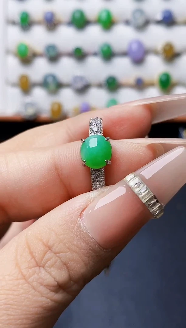 银S925镶嵌戒指翡翠3817