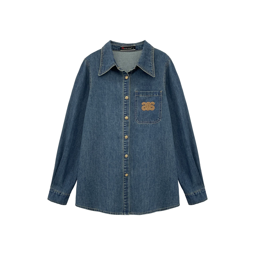 【Reoyddirne】长袖新款小众牛仔衬衫77758