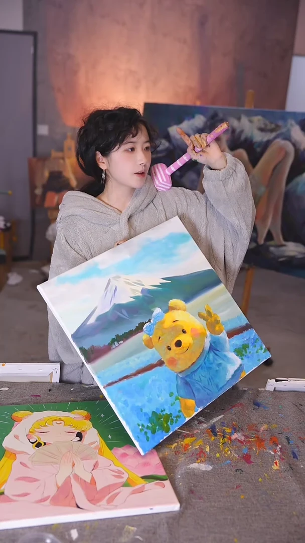 【闪购商品】油画维尼熊丙烯画纯手绘