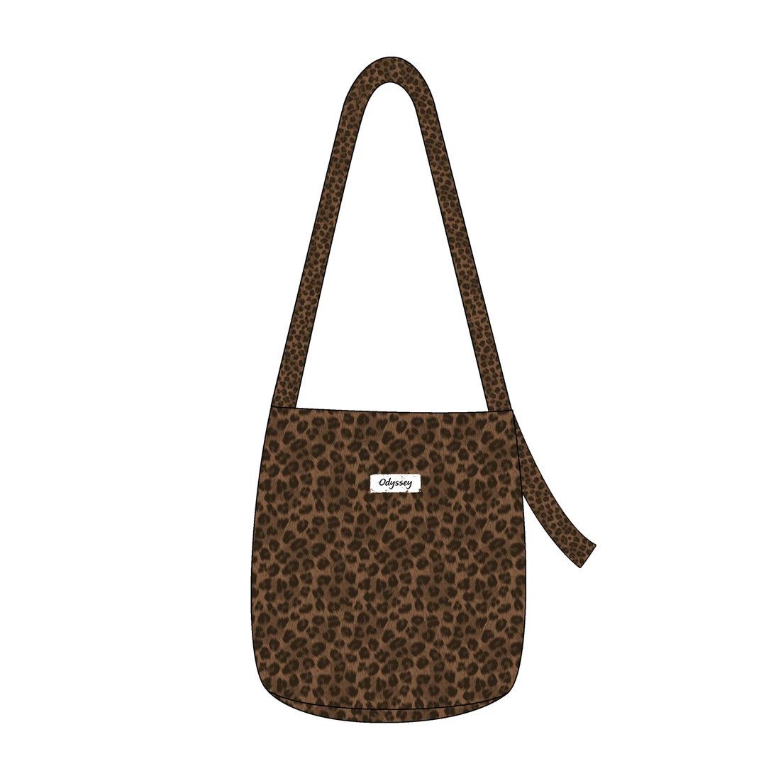 艺术鸭设计师原创咖棕豹纹飘带多用水桶包单肩斜跨女手提通勤百搭