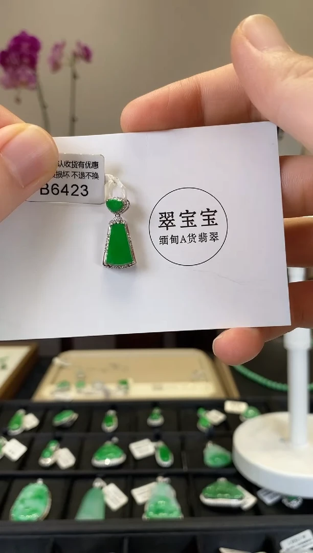 颈饰18K金镶嵌翡翠B6423 无事牌 含运营费