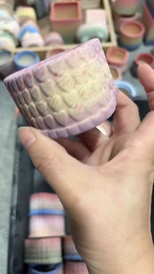 麦饭石粗陶多肉花盆6*4