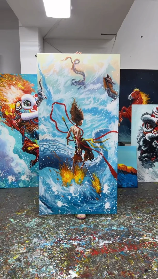 【闪购商品】丙烯画大树老师哪吒脑海加框