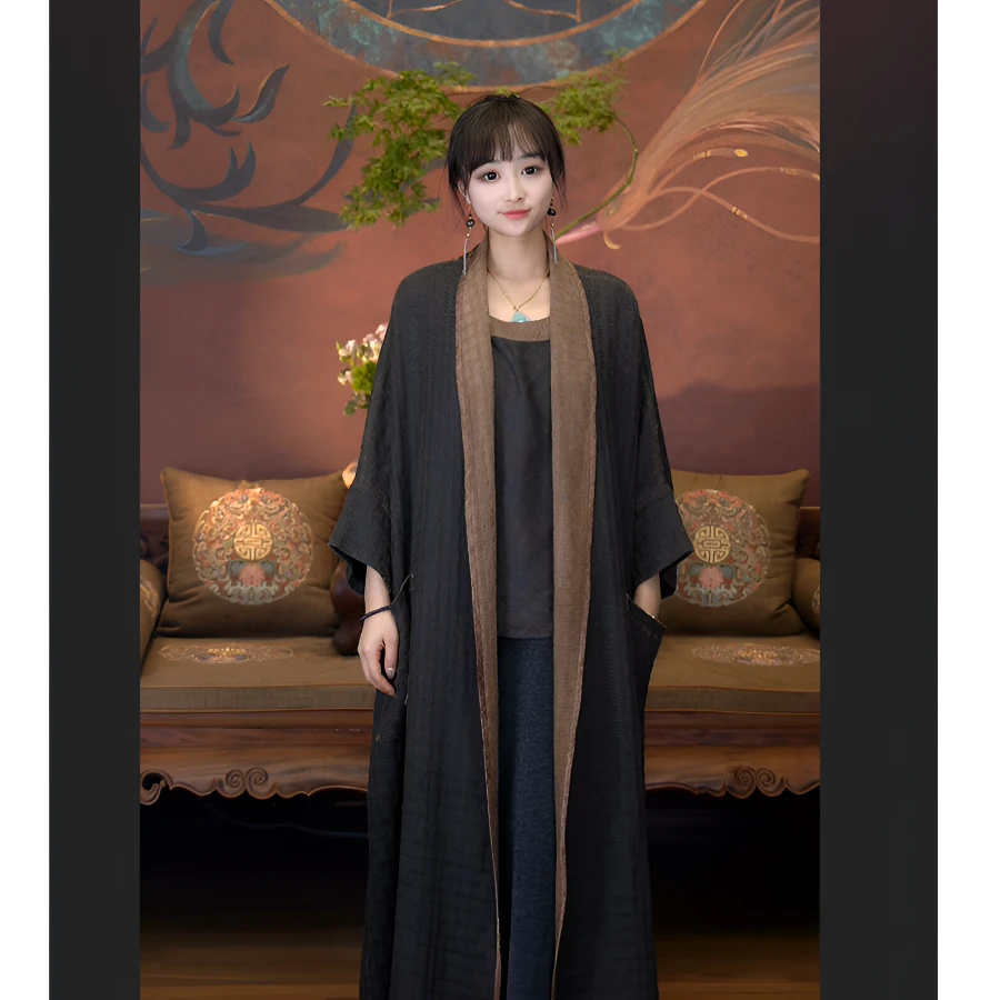 爱上莲心编织纹80姆米柞蚕丝大袍子  老钱风时尚长款新中式大衣