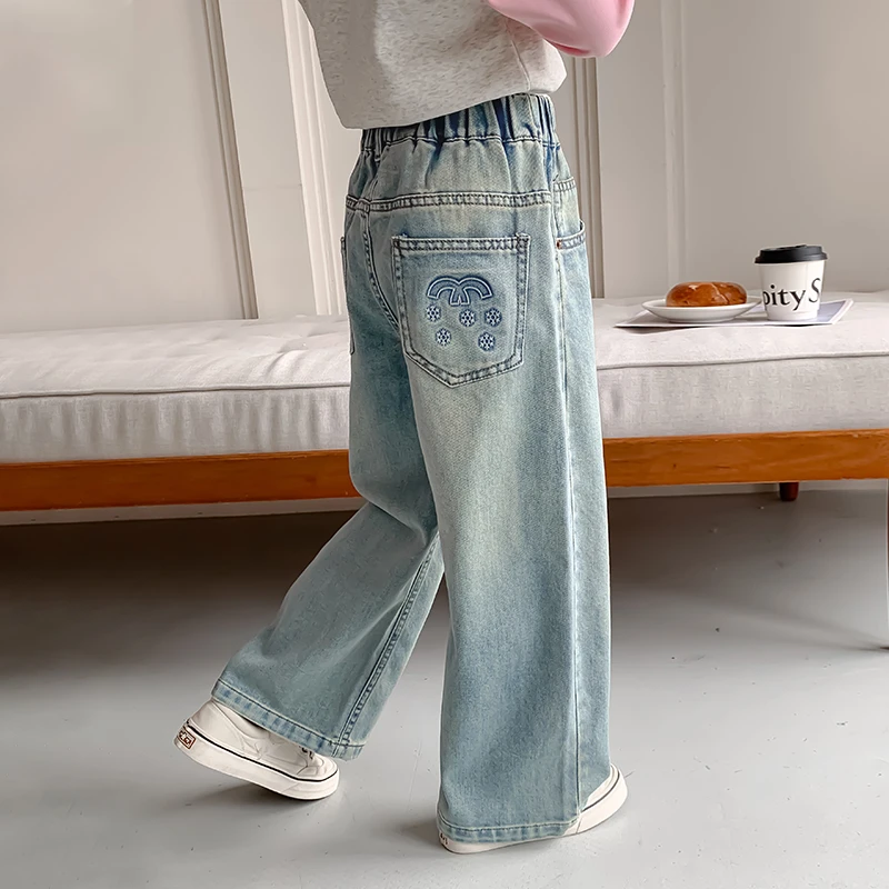 女童裤子春秋款2025新款儿童牛仔裤洋气宽松直筒休闲长裤Q0183