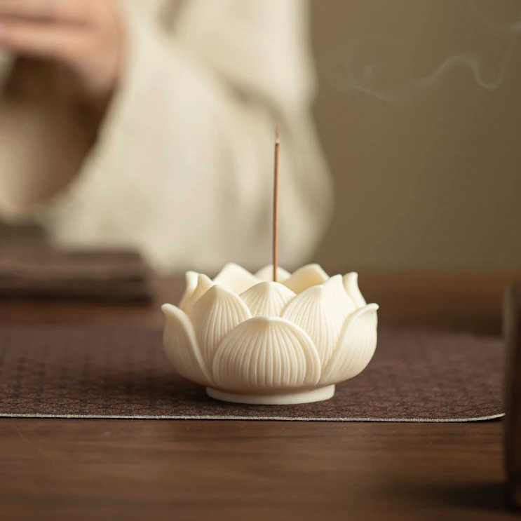 象牙果白莲花香炉香插线香家用香薰炉檀香沉香香座香托手工陶瓷