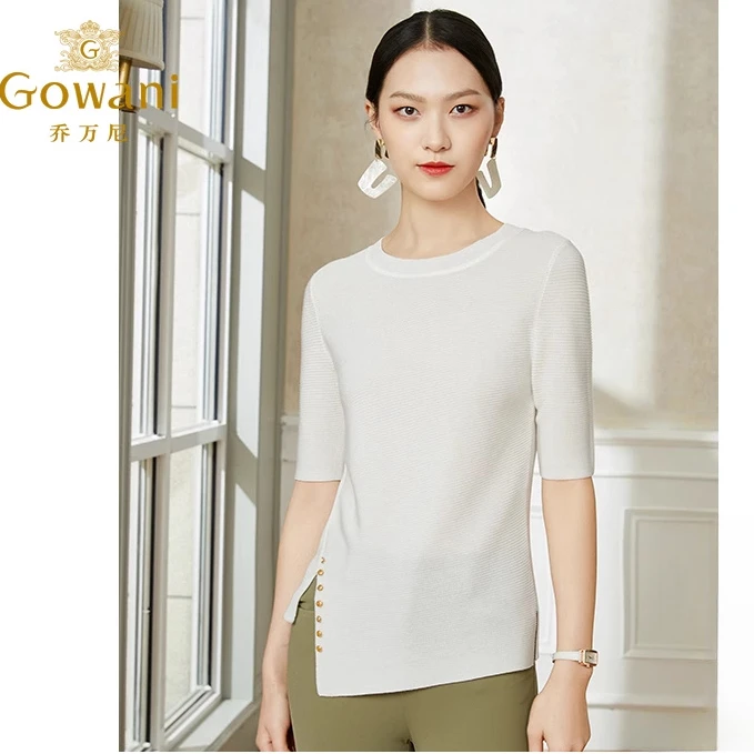 乔万尼春夏季冰丝打底针织衫女薄款小香风设计感夏款圆领EI2M812