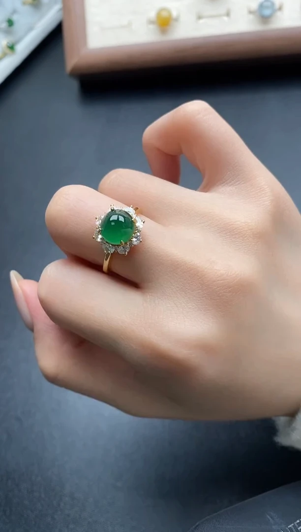 银S925镶嵌戒指翡翠漫*一物一证一礼盒