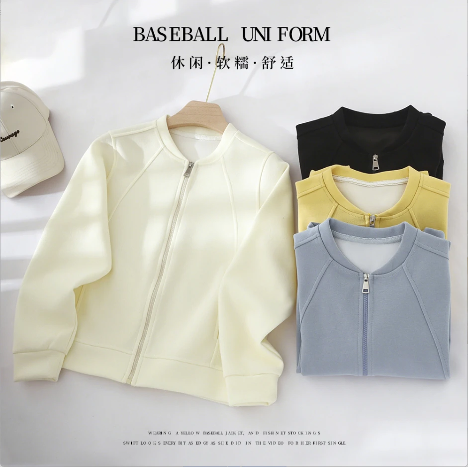 短款棒球服纯色小个子擦肩袖外套时尚百搭减龄休闲洋气上衣
