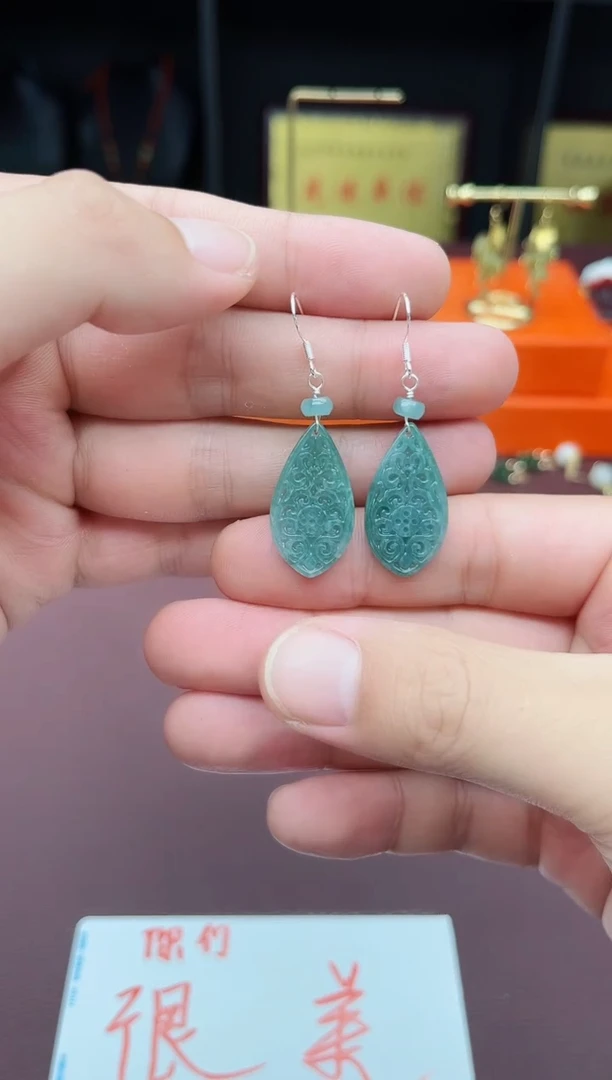 翡翠银S925镶嵌耳饰D01