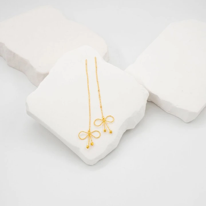 江江-E【蝴蝶结耳线】-足金999精工5G耳饰