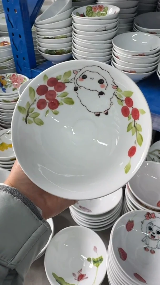 瓷片景德镇高温陶瓷食品级手绘釉中彩-斗笠碗