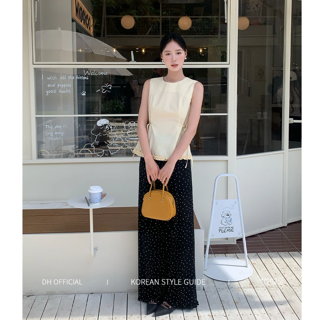 DH OFFICIAL 大花【茉莉甜茶 tops】韩系ins绑带显瘦蕾丝边背心