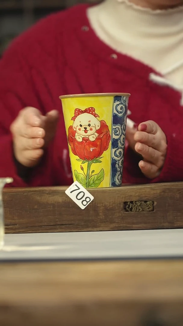 设计师手作款迷糊手绘手握杯