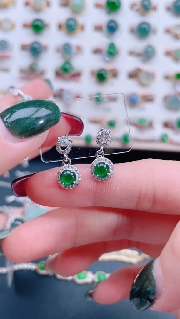 银S925镶嵌翡翠耳饰天然翡翠