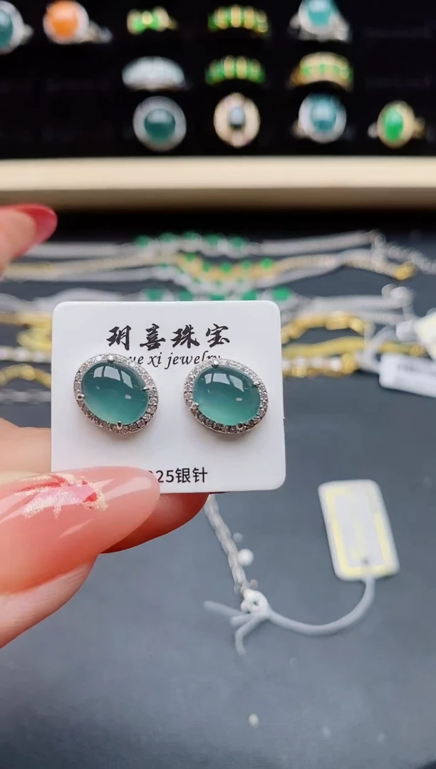 【闪购商品】翡翠耳饰银S925镶嵌058085