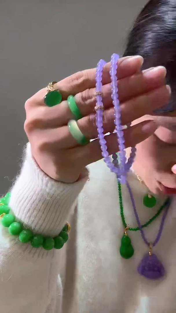 颈饰未镶嵌翡翠紫双圈小米珠串