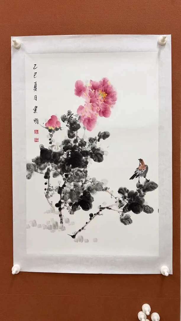 国画童建明四尺三开花鸟
