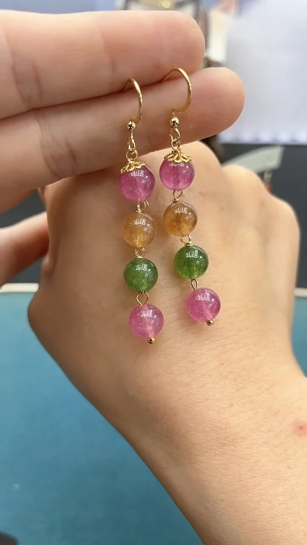 碧玺耳饰14K金镶嵌耳钩*202