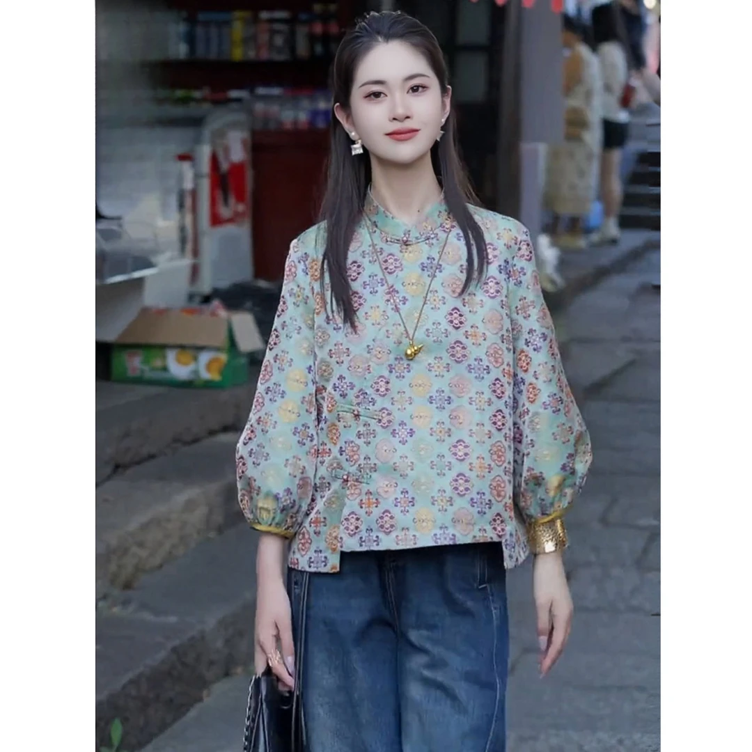 拉夏贝尔新中式国风时尚衬衫女士秋季新款气质显瘦百搭设计感上衣