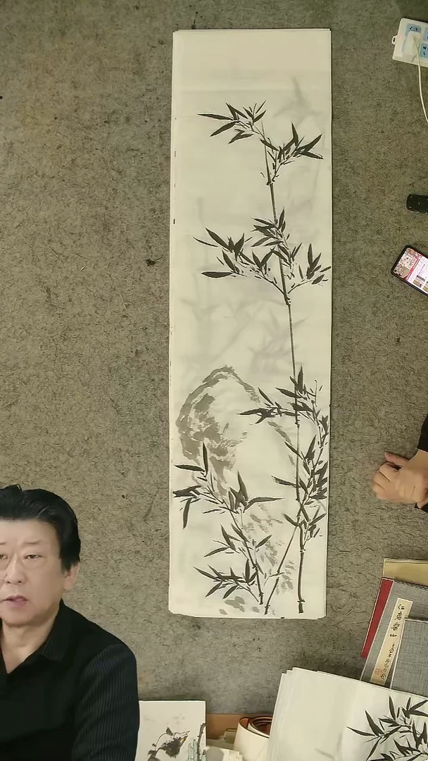 国画四尺对开  墨竹条屏 34*138cm