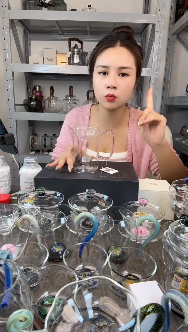 水晶玻璃无盖款禾器 沁润茶海 粉色