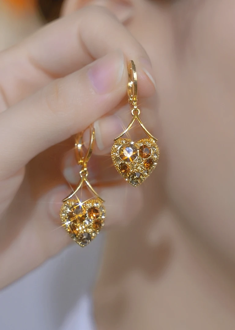 铜合金合成锆石耳饰 「心心相印」高级感网红气质时尚轻奢百搭耳环