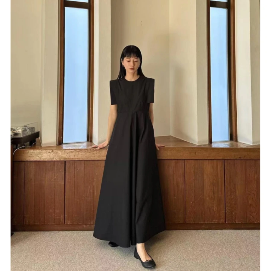 【DD外贸】春季新款 松本 复古立体方形无袖A字长裙时尚连衣裙显瘦