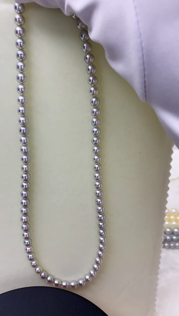 银S925镶嵌DA海水珍珠 GD009 灰珠串链5.5-6MM真科研ROSE大证