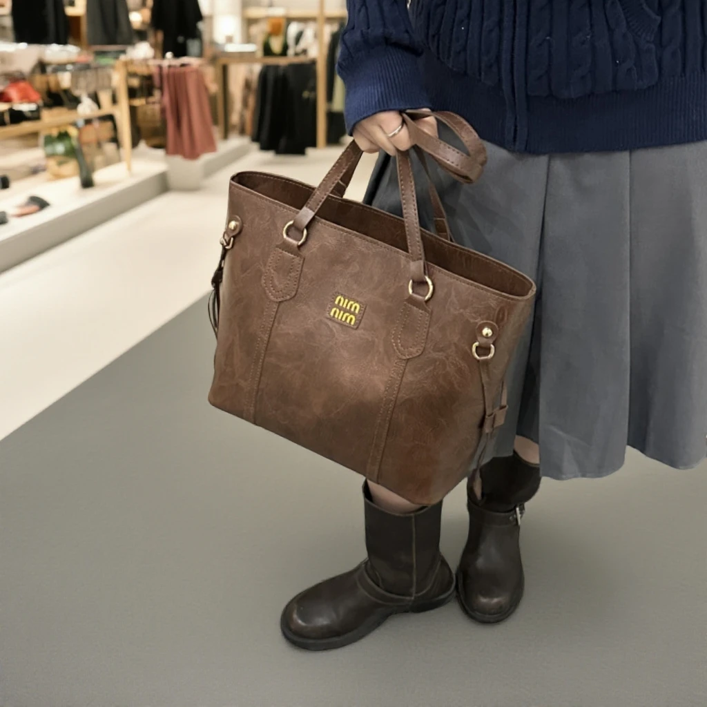 休闲手提单肩包复古大容量托特包女2025冬季新款通勤高颜值腋下包