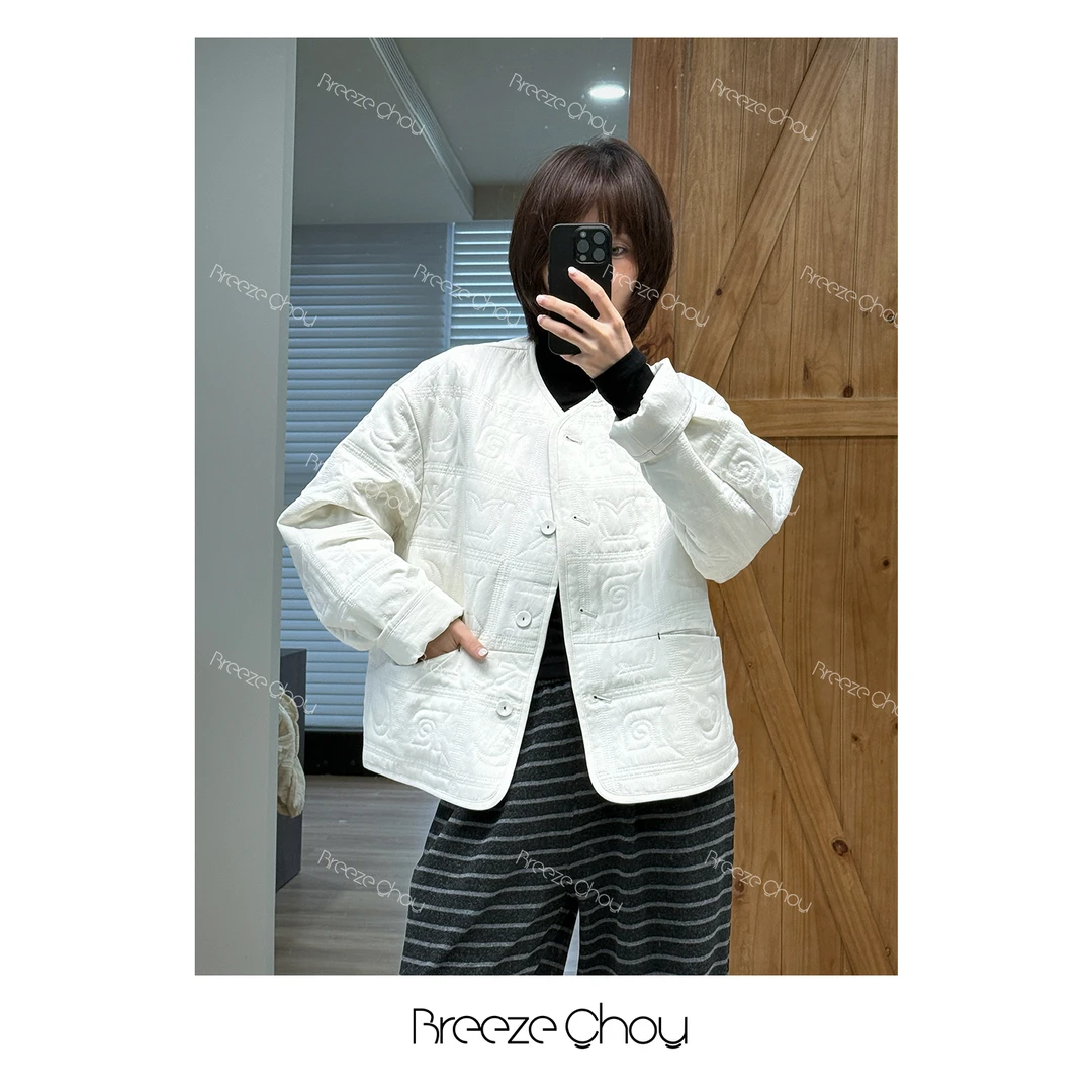 Breeze Chou刺绣轻薄棉服休闲宽松百搭短款气质设计感