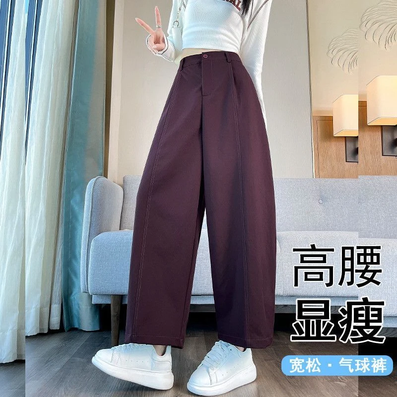 大码气球裤女2025秋冬新款高腰休闲运动裤九分宽松显瘦阔腿弯刀裤