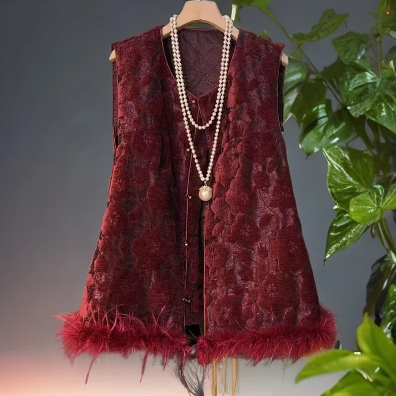 妍旭新中式秋冬季轻奢国风大码女装时尚气质显瘦复古国潮风马甲