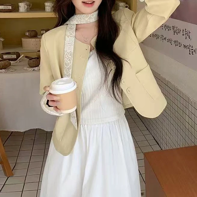 【娜姐家】25A8608#法式气质蕾丝拼接皮面外套