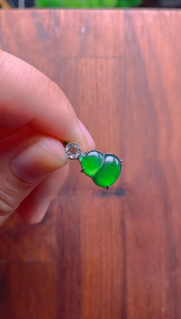 吊坠(不含链)银S925镶嵌翡翠大葫芦吊坠