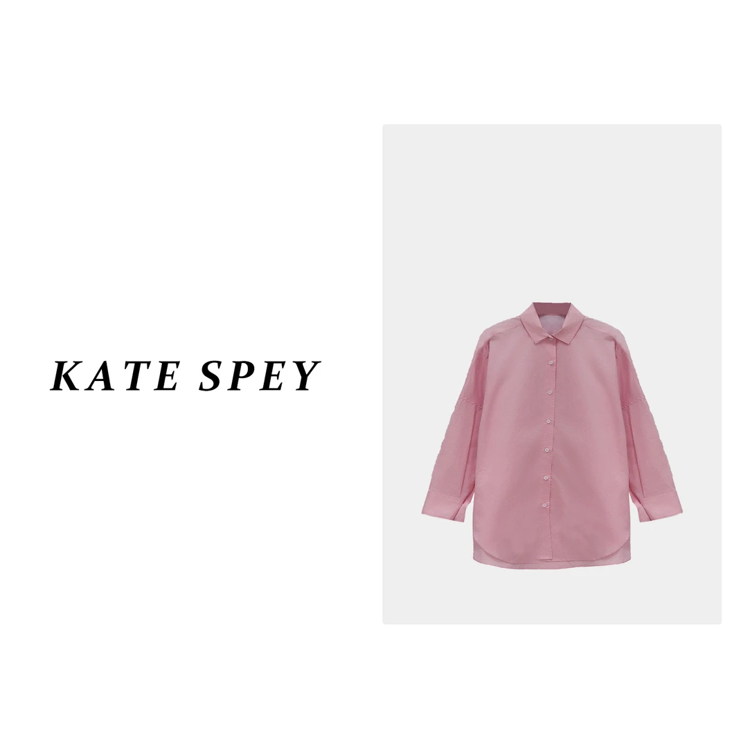 凯特丝蓓#1424#纯色简约百搭长款单排扣polo衬衫上衣