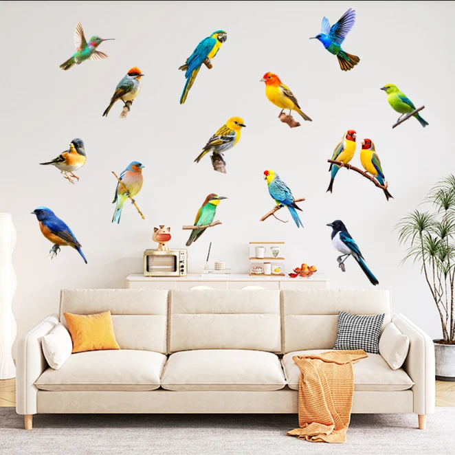 新款喜鹊贴纸小鸟鹦鹉自粘遮丑仿真墙贴画客厅卧室可移除装饰画