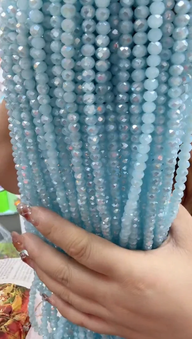 玻璃0893卡6水晶扁10条AB彩天青蓝玉