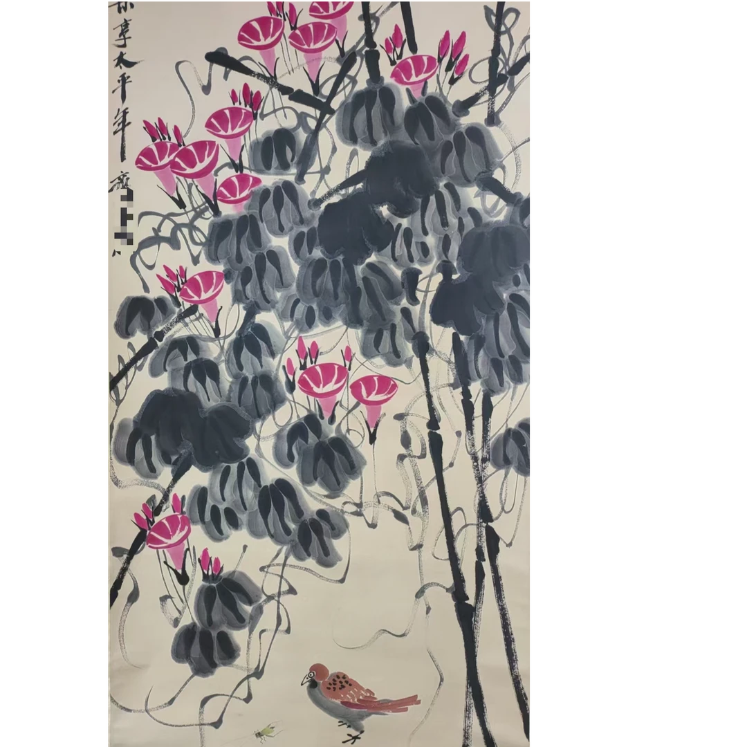 齐 花鸟立轴138*68约8.4平尺