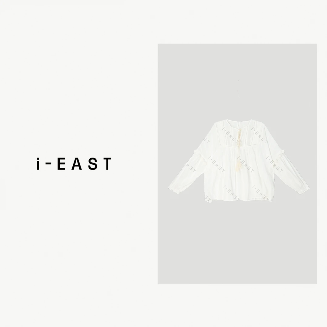 i-EAST 雪山泡芙~法式温柔镂空衬衫上衣-5C SY8142
