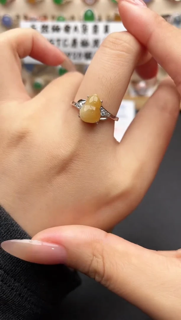 银S925镶嵌戒指翡翠一物一证一礼盒