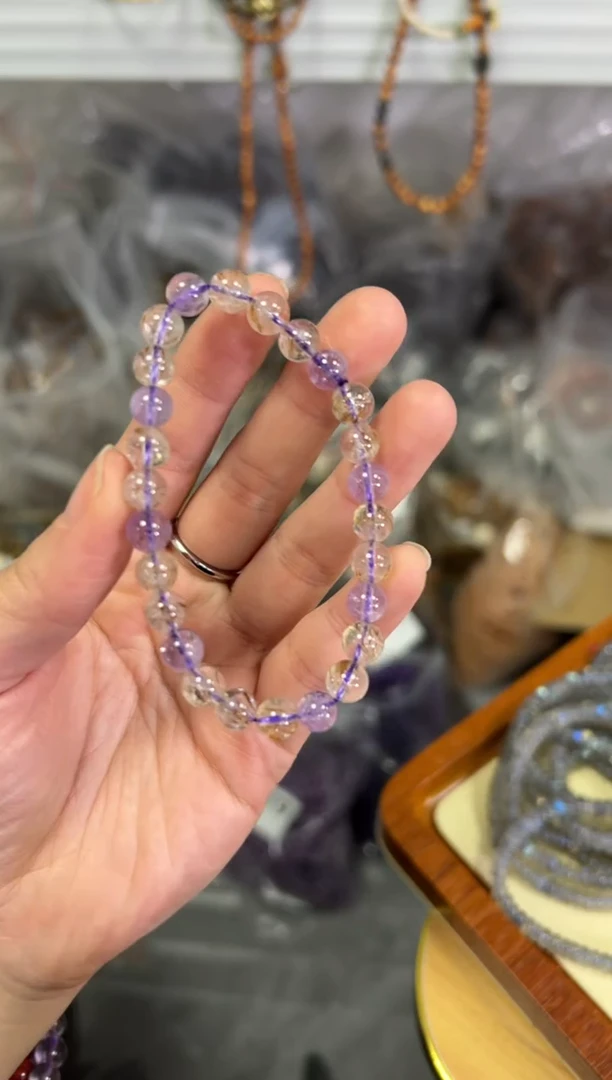 【闪购商品】水晶手链未镶嵌紫钛晶多宝水晶圆珠手链[2412]